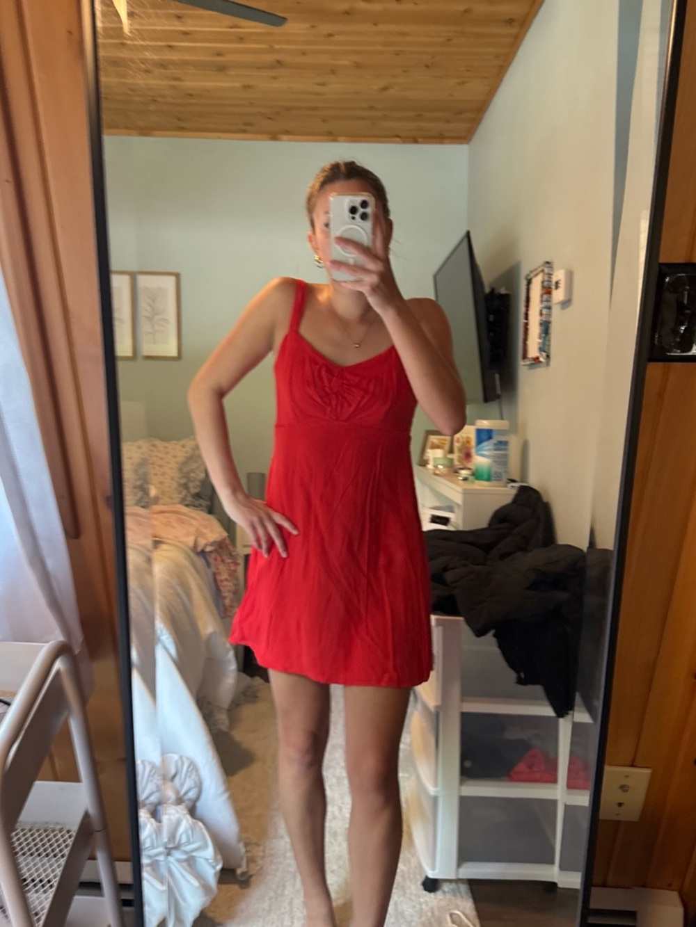 Old Navy Red Sleeveless Mini Dress with Ruched Bodice